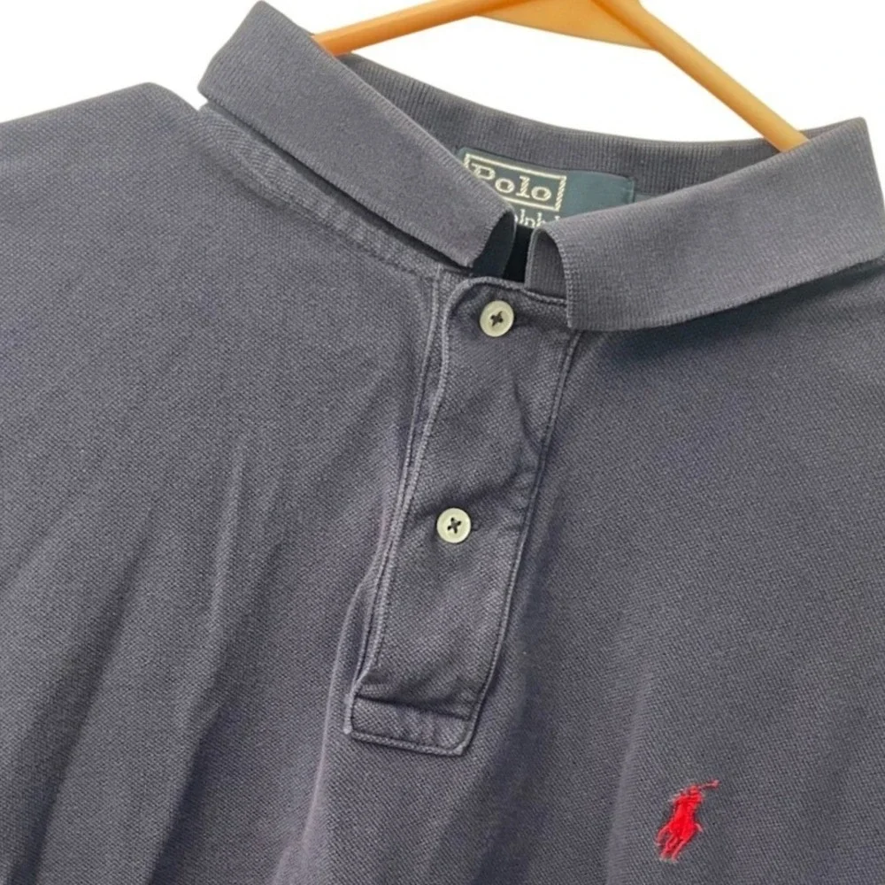 Polo Ralph Lauren Mens Large Navy Blue Short Sleeve Pique Cotton Polo Shirt Logo